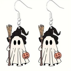 Halloween ghost with broom and trick or treating earrings set new
